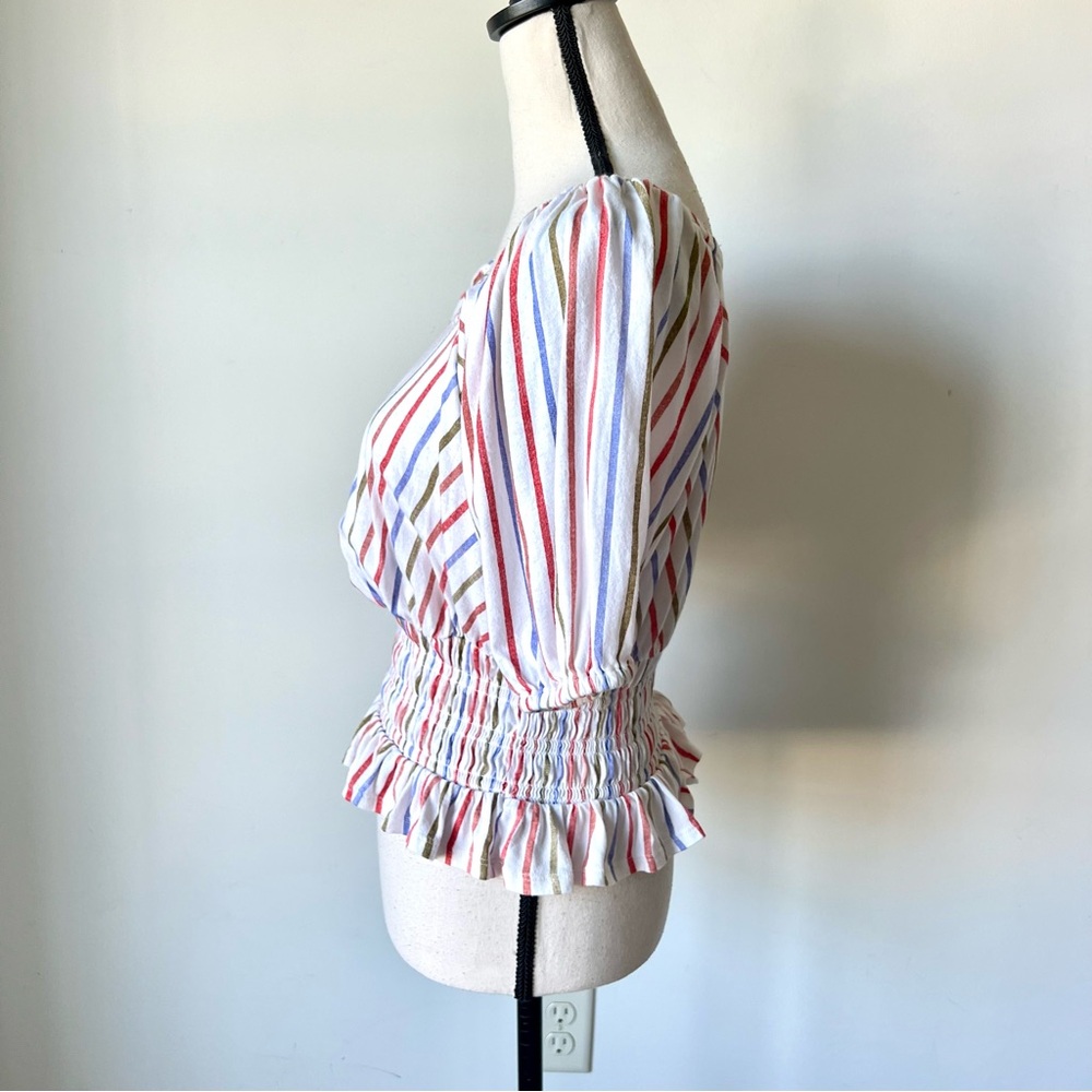 LOFT Striped Smocked Hem Cotton Blouse—SZ. XS - Picture 3 of 11
